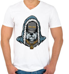 printfashion Gangster Bulldog - Férfi V-nyakú póló - Fehér (3620838)