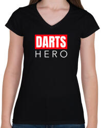 printfashion DARTS HERO - Női V-nyakú póló - Fekete (10218422)