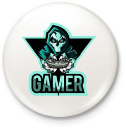 printfashion Gamer koponya - Kitűző, hűtőmágnes - Fehér (4667692)