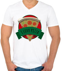 printfashion I love Pizza - Férfi V-nyakú póló - Fehér (15461441)