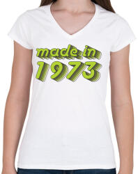 printfashion made-in-1973-green-grey - Női V-nyakú póló - Fehér (484705)