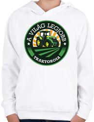 printfashion A világ legjobb traktorosa - Zöld - Gyerek kapucnis pulóver - Fehér (6594474)