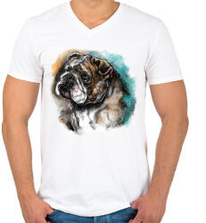 printfashion bulldog watercolor - Férfi V-nyakú póló - Fehér (5703368)
