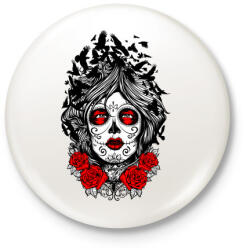 printfashion Muerte holló hölgy - Kitűző, hűtőmágnes - Fehér (3073453)