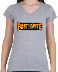 printfashion Fortnite season8 - Női V-nyakú póló - Sport szürke (4289214)