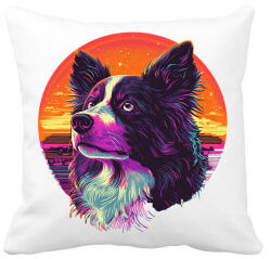 printfashion Border Collie Synthwave - Párnahuzat, Díszpárnahuzat - Fehér (16701945)