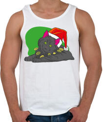 printfashion Cica mikulás sapkában - Férfi atléta - Fehér (4128467)