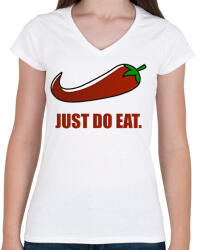 printfashion Just do eat - Női V-nyakú póló - Fehér (12952681)