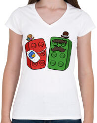 printfashion Lego család - Női V-nyakú póló - Fehér (16182803)