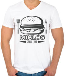 printfashion Grill time - Névvel - Férfi V-nyakú póló - Fehér (6291872)
