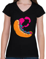printfashion Hot Dog - Női V-nyakú póló - Fekete (1576136)