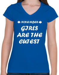 printfashion Novemberi csajok a legcukibbak - Női V-nyakú póló - Királykék (1391288)