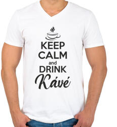 printfashion Keep calm and drink kávé - Férfi V-nyakú póló - Fehér (996961)
