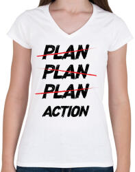 printfashion Plan, plan, plan, action - Női V-nyakú póló - Fehér (7290757)