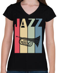 printfashion Jazz music - Női V-nyakú póló - Fekete (7657321)