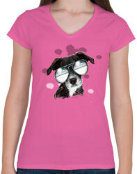 printfashion laza kutya - Női V-nyakú póló - Rózsaszín (1532857)