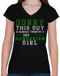 printfashion Sorry, this guy is already taken. - Női V-nyakú póló - Fekete (275760)