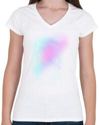 printfashion Lonely astronaut - Női V-nyakú póló - Fehér (226882)
