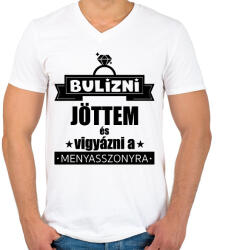 printfashion Bulizni jöttem és vigyázni a menyasszonyra - Férfi V-nyakú póló - Fehér (7610595)