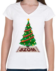 printfashion Karácsonyfa szom - Női V-nyakú póló - Fehér (14663777)