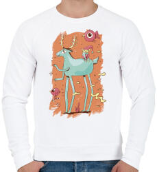 printfashion Karácsonyi rajz szarvassal manóval - Férfi pulóver - Fehér (5605279)