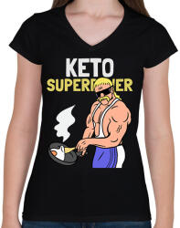 printfashion KETO SUPERPOWER - Női V-nyakú póló - Fekete (10764505)
