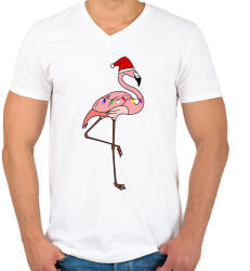 printfashion Trópusi karácsony flmaingó - Férfi V-nyakú póló - Fehér (1097856)