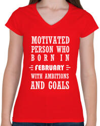 printfashion Februári születésű motivált személy ambíciókkal és célokkal - Női V-nyakú póló - Piros (1375351)
