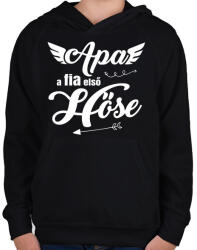 printfashion Apa, a fia első hőse - Gyerek kapucnis pulóver - Fekete (5601845)