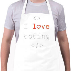 printfashion I love coding, szeretek programozni - Kötény - Fehér (11173586)