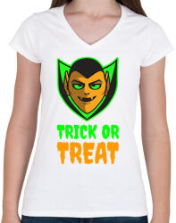 printfashion Trick or Treat - Női V-nyakú póló - Fehér (1871953)