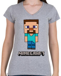 printfashion Minecraft - Steve - Női V-nyakú póló - Sport szürke (2446450)