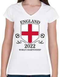 printfashion England 2022 - Női V-nyakú póló - Fehér (10794845)