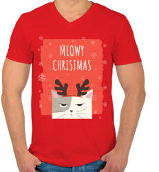 printfashion MEOWY CHRISTMAS - Férfi V-nyakú póló - Piros (9615739)