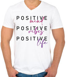 printfashion Positive mind Positive vibe Positive life - Férfi V-nyakú póló - Fehér (16393098)