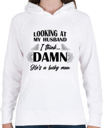 printfashion Lucky husband - Női kapucnis pulóver - Fehér (7801341)