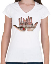 printfashion HARD WORK - Női V-nyakú póló - Fehér (13751029)