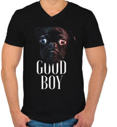 printfashion Mopsz - Good Boy - Férfi V-nyakú póló - Fekete (1353803)