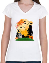 printfashion Halloween-i borzongás - Női V-nyakú póló - Fehér (13927681)