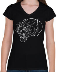 printfashion PantherTextured - Női V-nyakú póló - Fekete (5252128)
