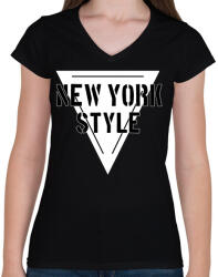 printfashion NEW YORK STYLE - Női V-nyakú póló - Fekete (4386826)