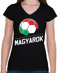 printfashion Magyar focis ajándék focis póló - Női V-nyakú póló - Fekete (11383636)