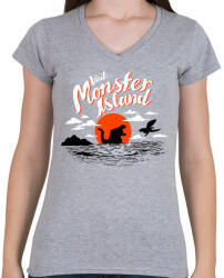 printfashion Visit Monster Island - Női V-nyakú póló - Sport szürke (2304194)