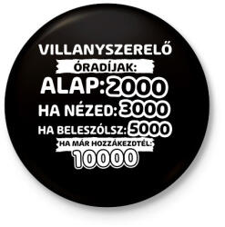 printfashion Villanyszerelő óradíjak - Kitűző, hűtőmágnes - Fekete (9400739)