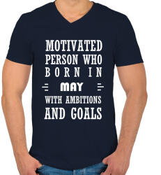 printfashion Májusi születésű motivált személy ambíciókkal és célokkal - Férfi V-nyakú póló - Sötétkék (1404038)