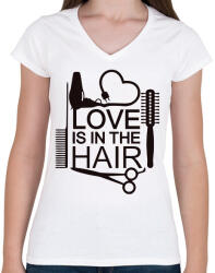 printfashion Love is in the HAIR - Női V-nyakú póló - Fehér (1844373)