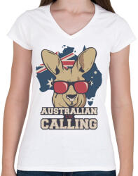 printfashion Australian is calling - Női V-nyakú póló - Fehér (4243469)