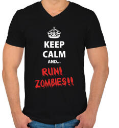 printfashion Keep calm and RUN! Zombies! ! - Férfi V-nyakú póló - Fekete (285442)