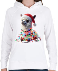 printfashion Cuki vicces karácsonyi party láma - Női kapucnis pulóver - Fehér (15242639)