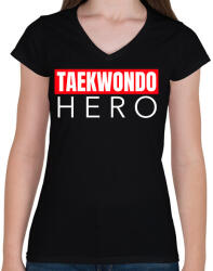 printfashion TAEKWONDO HERO - Női V-nyakú póló - Fekete (9465701)